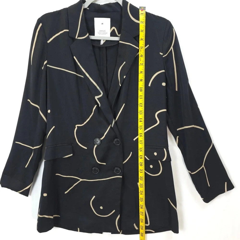 City Chic Abstract Blazer Lightweight Tencel Black Minimalist Art Jacket XS